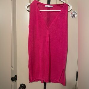 ZARA Pink Linen Blend Button Vest  Size Small sleeveless oversized carry bright